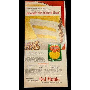Del Monte Pineapple Vintage Color Print Ad 1955 Cake Recipe Canned Fruit